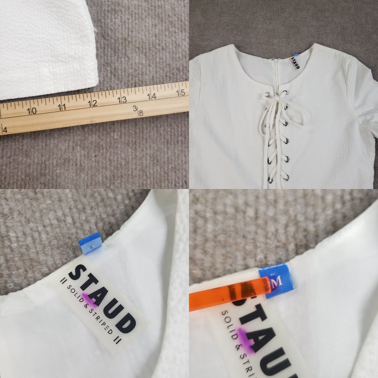 Staud Staud Romper Womens Medium White Arabella Short Jumpsuit Zip Laced The Size 32" / US 10 / IT 46 - 8 Thumbnail