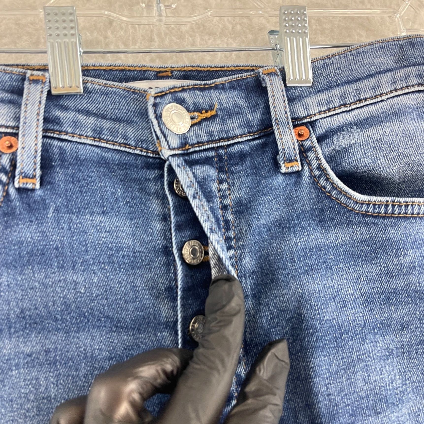 RE/DONE Re/Done 70s Stovepipe Jeans Womens Size 28 Blue Denim Straight Leg Frayed Hem Jeans Size 28" / US 6 / IT 42 - 6 Thumbnail