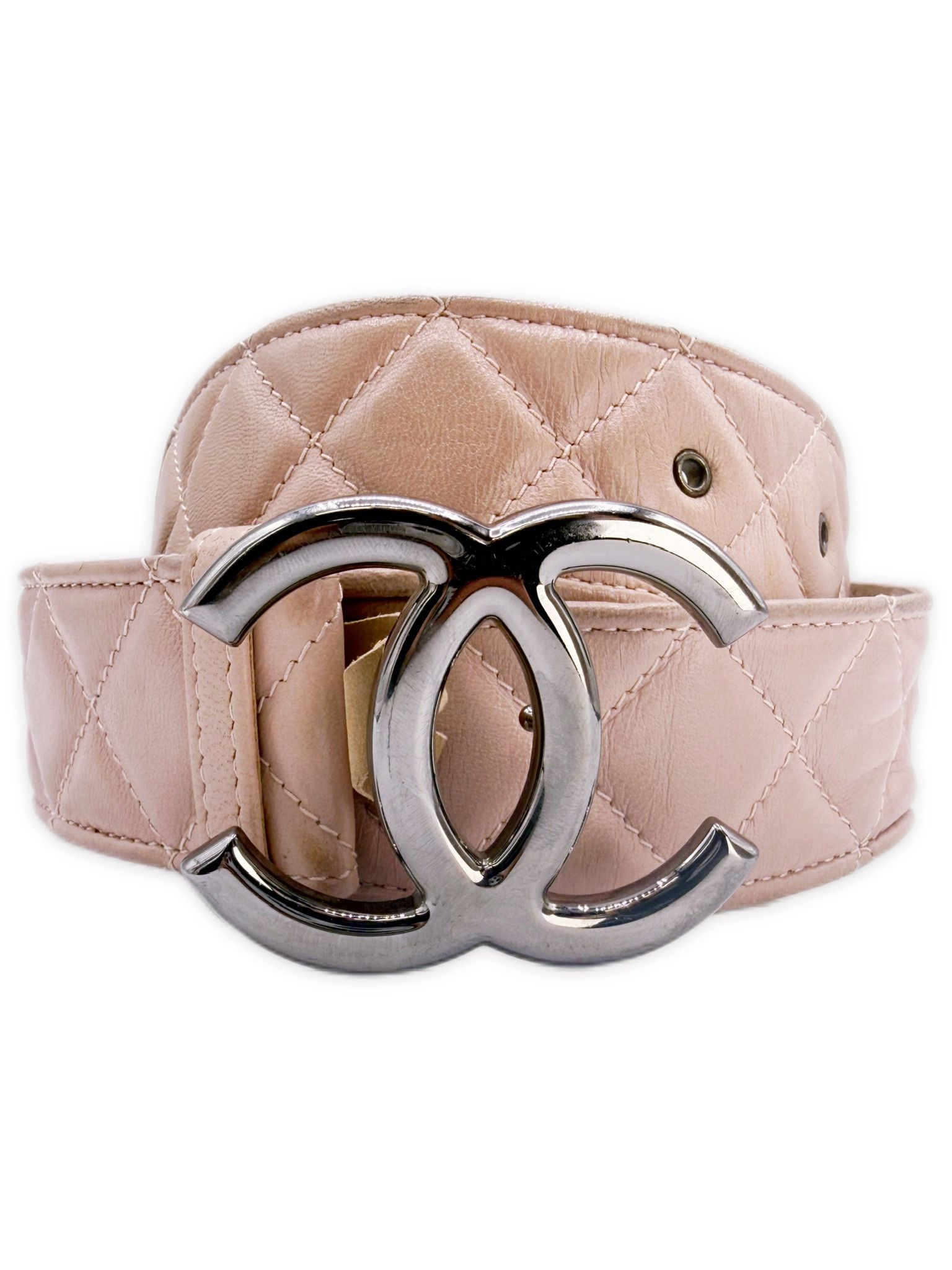 Chanel Chanel Double CC Nude Pink Quilted Lambskin Leather Caviar Belt Size 30 - 1 Thumbnail