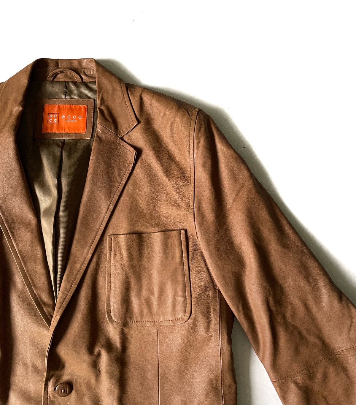 Leather Ecce Uomo Men Brown Goat Leather Blazer Size L Size 42R - 5 Thumbnail