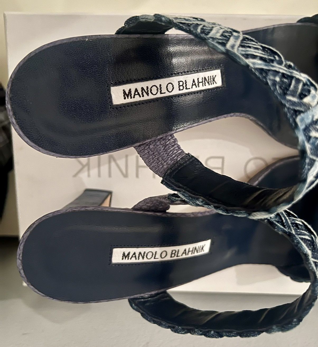 Manolo Blahnik Authentic Manolo Blahnik Geras denim jeans sandals Italy Size US 7.5 / IT 37.5 - 3 Thumbnail