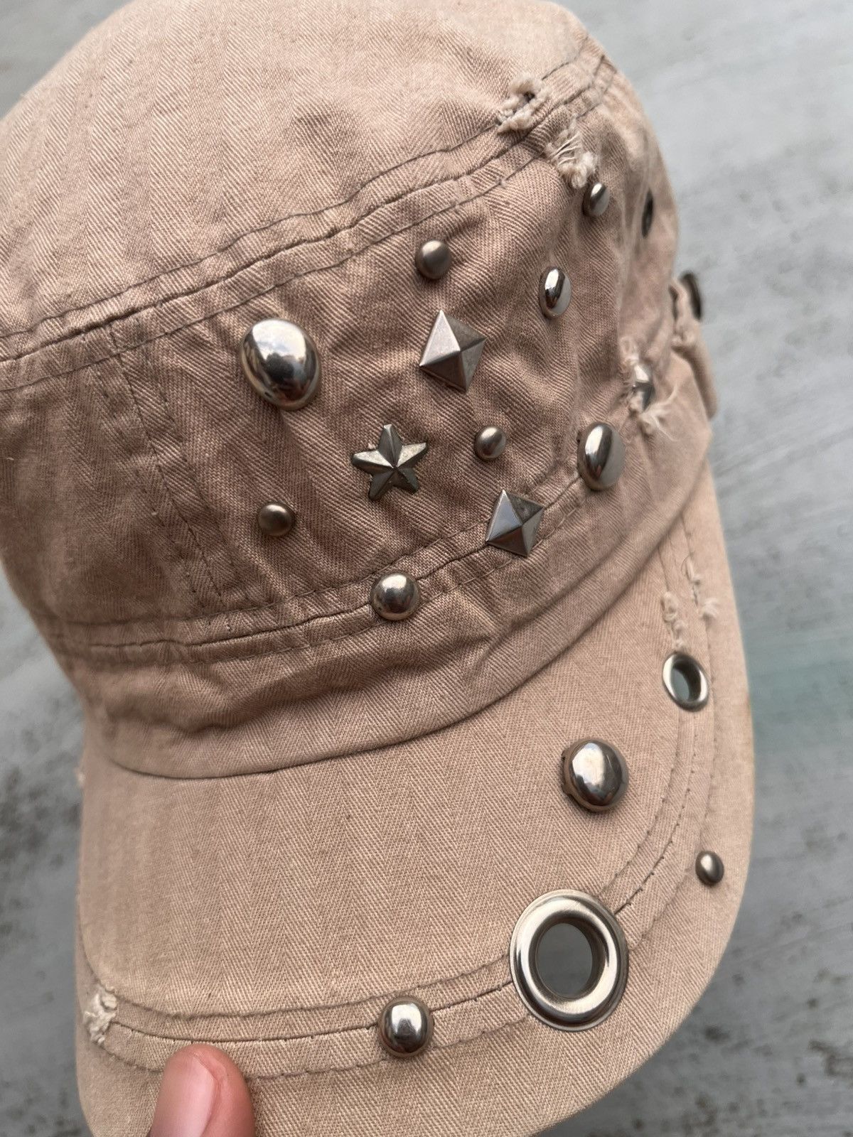 If Six Was Nine × Japanese Brand × Le Grande Bleu (L.G.B.) JAPANESE TWO FOLD DISTRESSED STUDED CADET HAT PUNK Y2K Size ONE SIZE - 4 Thumbnail