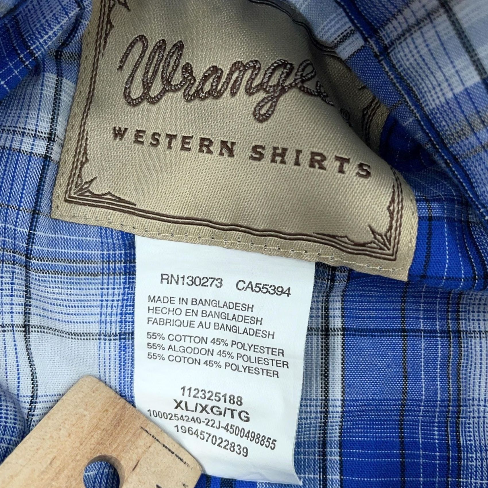 Wrangler Wrangler Western Shirt Mens XL Blue Plaid Cowboy Rodeo Long Sleeve Pearl Snap Size US XL / EU 56 / 4 - 5 Thumbnail