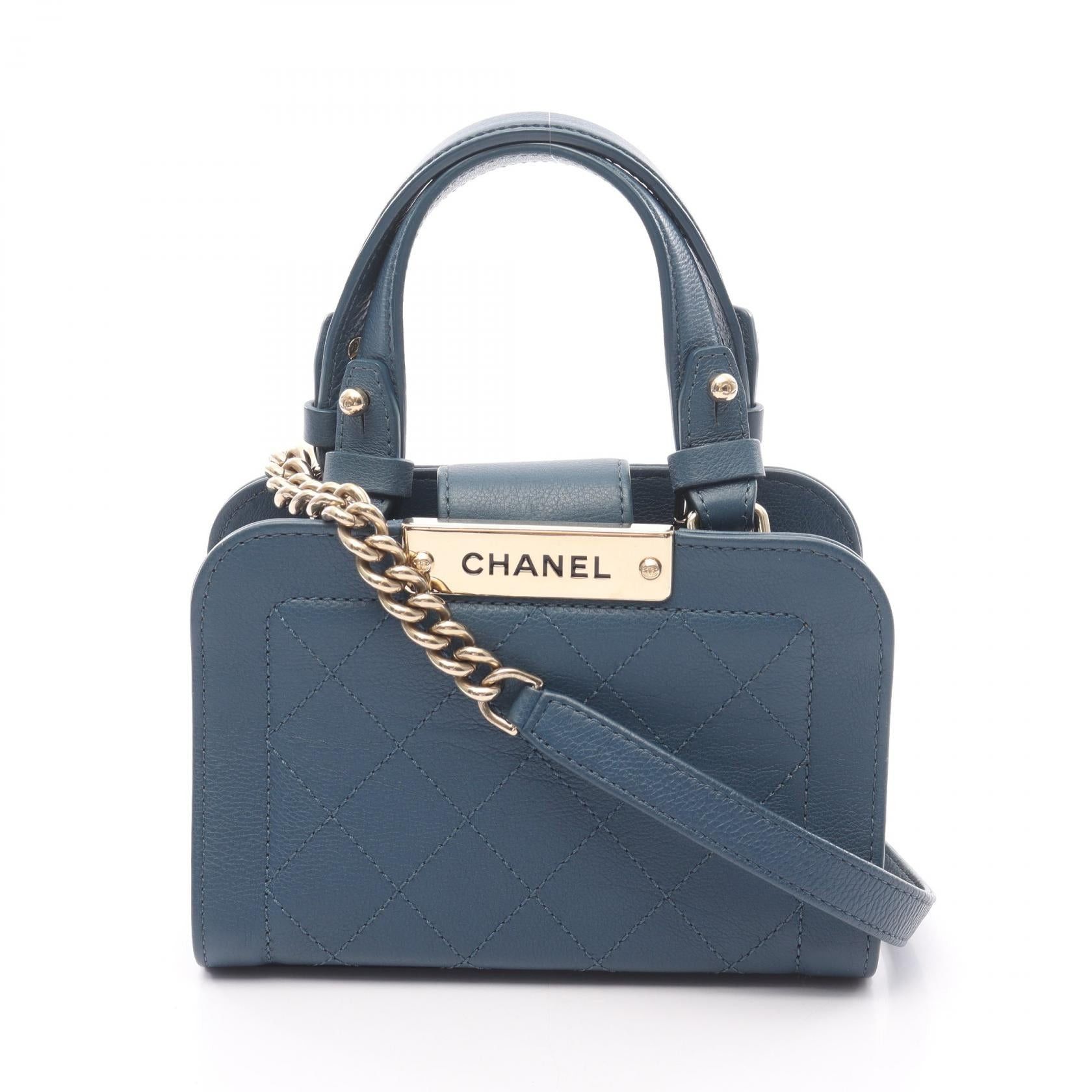Chanel Matelasse Chain Shoulder Bag Leather Blue Gold Hardware, Women's