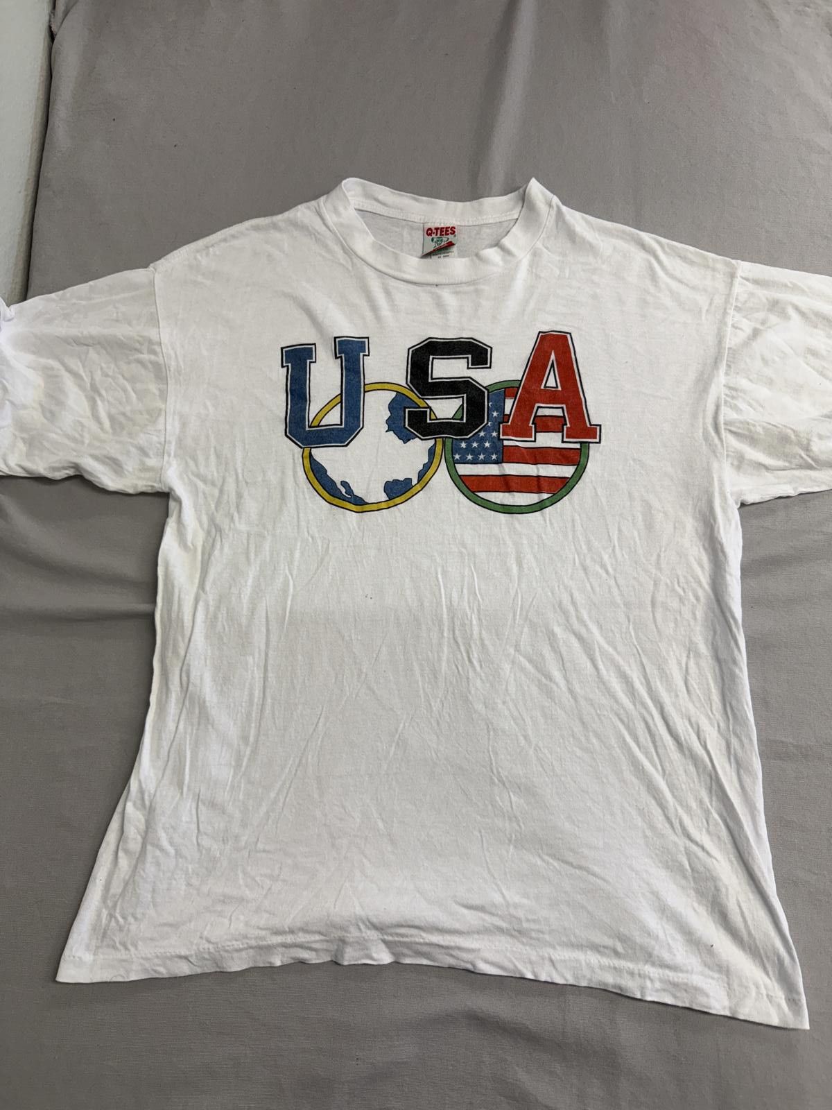 Designer Vintage 90s USA Olympic Ring T-shirt Q-tees of California XL Size US XL / EU 56 / 4 - 1 Thumbnail