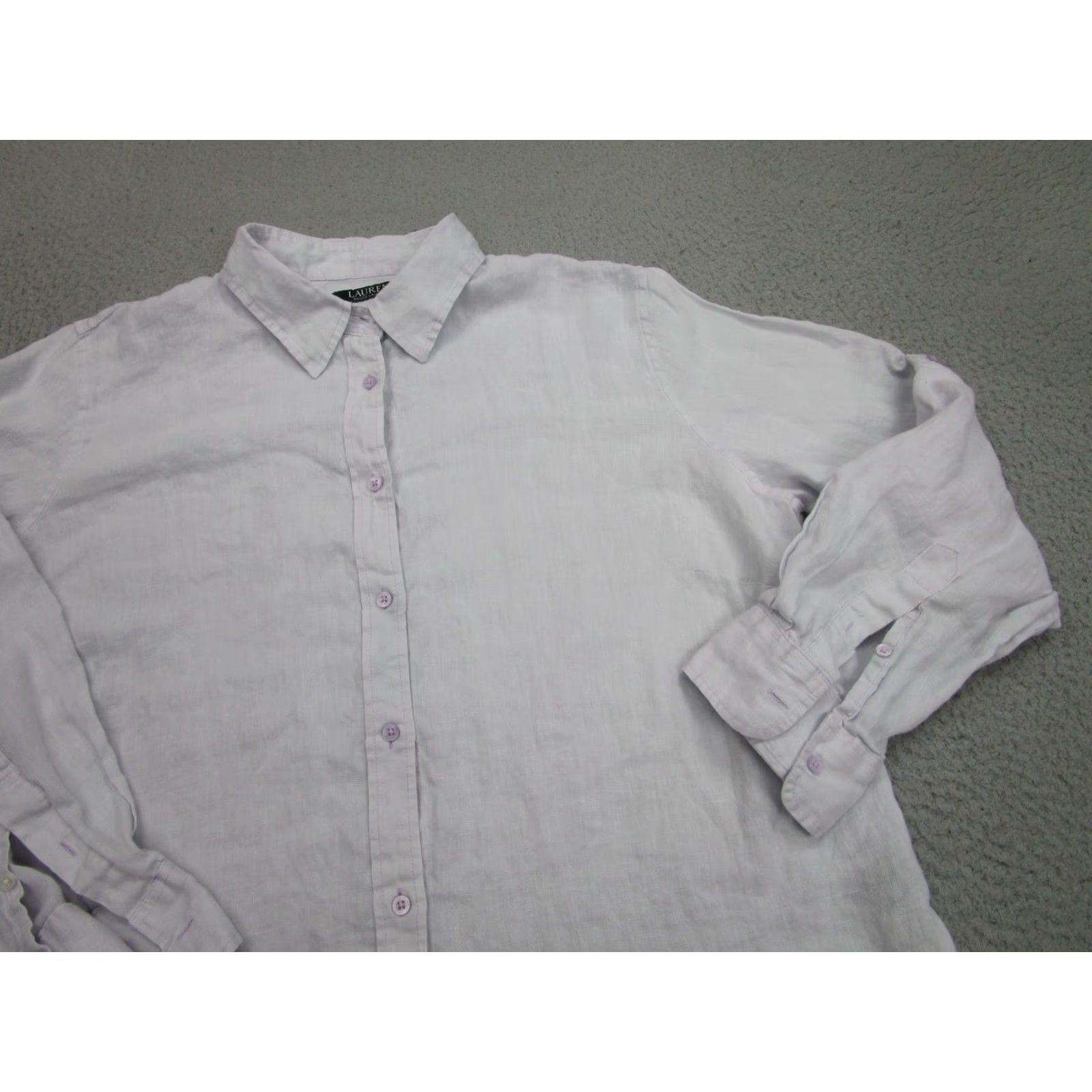 Ralph Lauren Lauren Ralph Lauren Shirt Womens 1X Purple 100% Linen Button Front Casual Size XL / US 12-14 / IT 48-50 - 2 Thumbnail