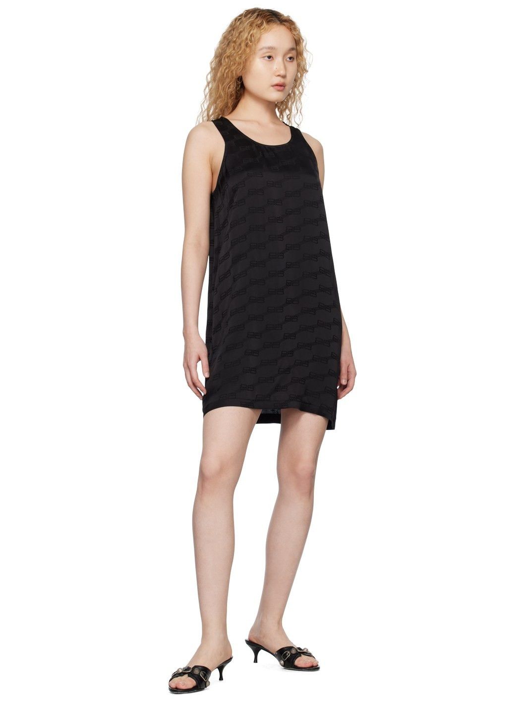 Balenciaga o1y0625 Logo Sleeveless Mini Dress in Black Size S / US 4 / IT 40 - 4 Thumbnail