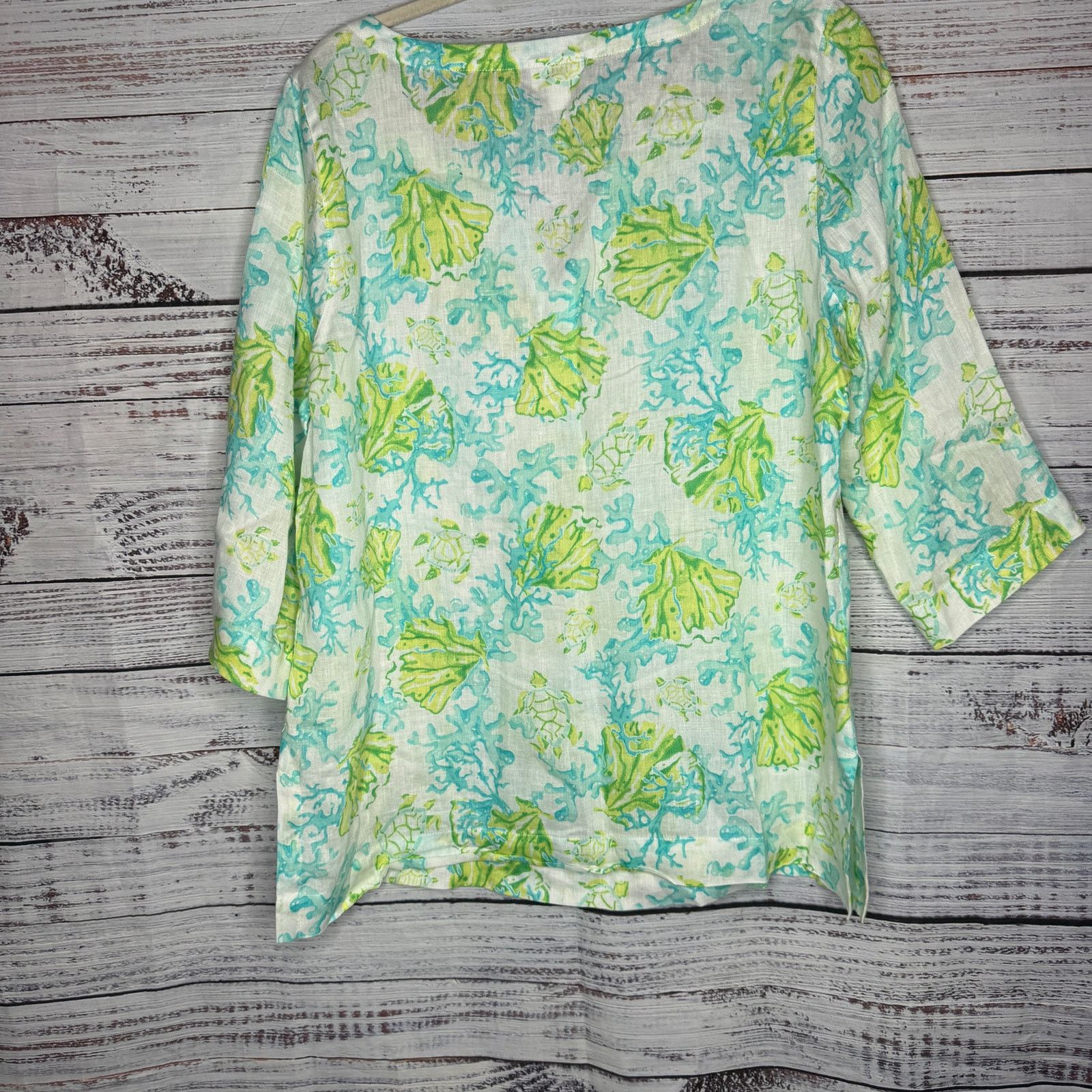 J. Jill J. Jill Love Linen 100% Linen Tunic Top Coral Turtle Print M Size M / US 6-8 / IT 42-44 - 5 Thumbnail