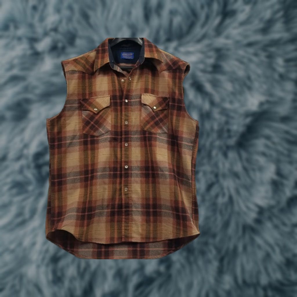 Pendleton VINTAGE Pendleton Shirt Mens Large Sleeveless Button-Up Wool Brown Collared 100% Virgin Wool Workwear Casual Pockets Vintage Yes Mens Regulations? Size US L / EU 52-54 / 3 - 1 Thumbnail