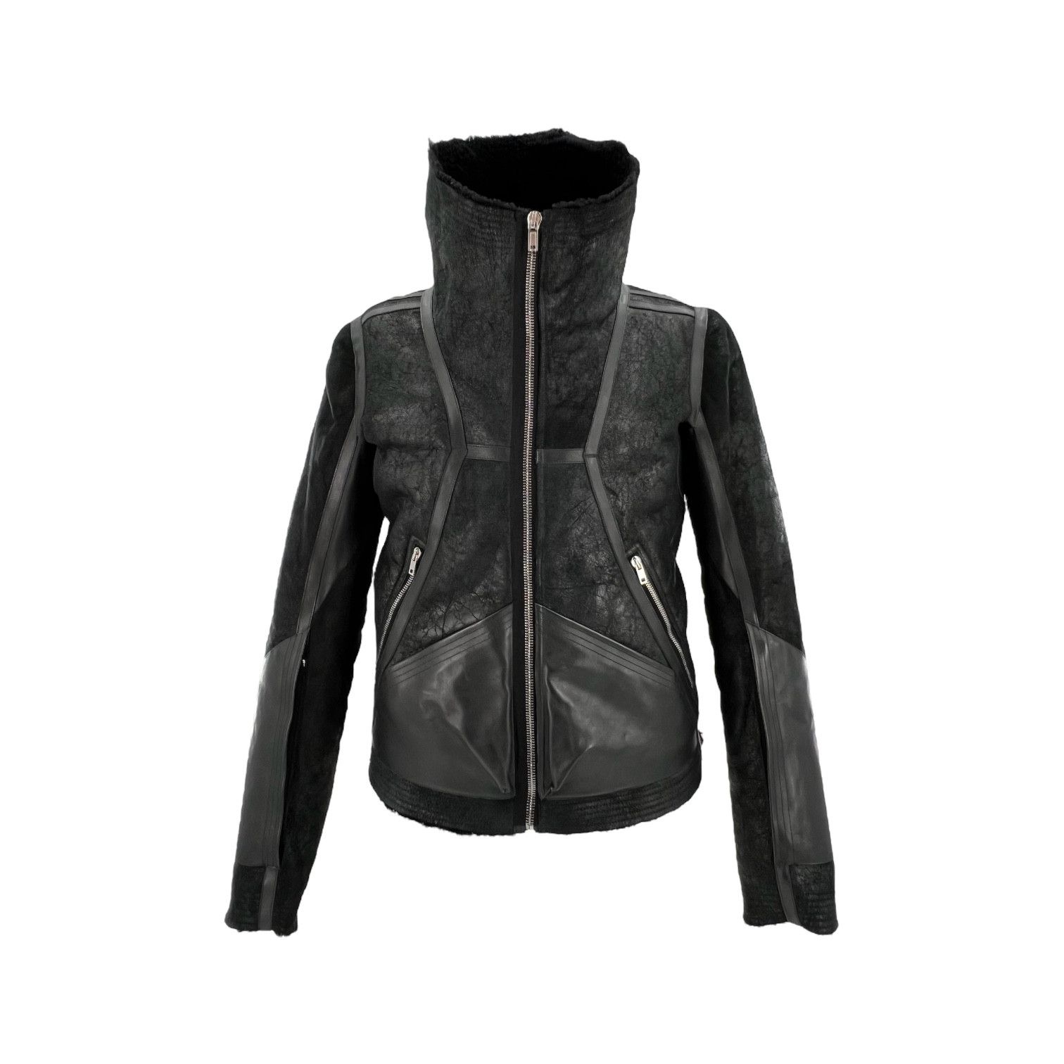 Rick Owens Rick Owens - Geo High Neck Leather Biker Jacket w