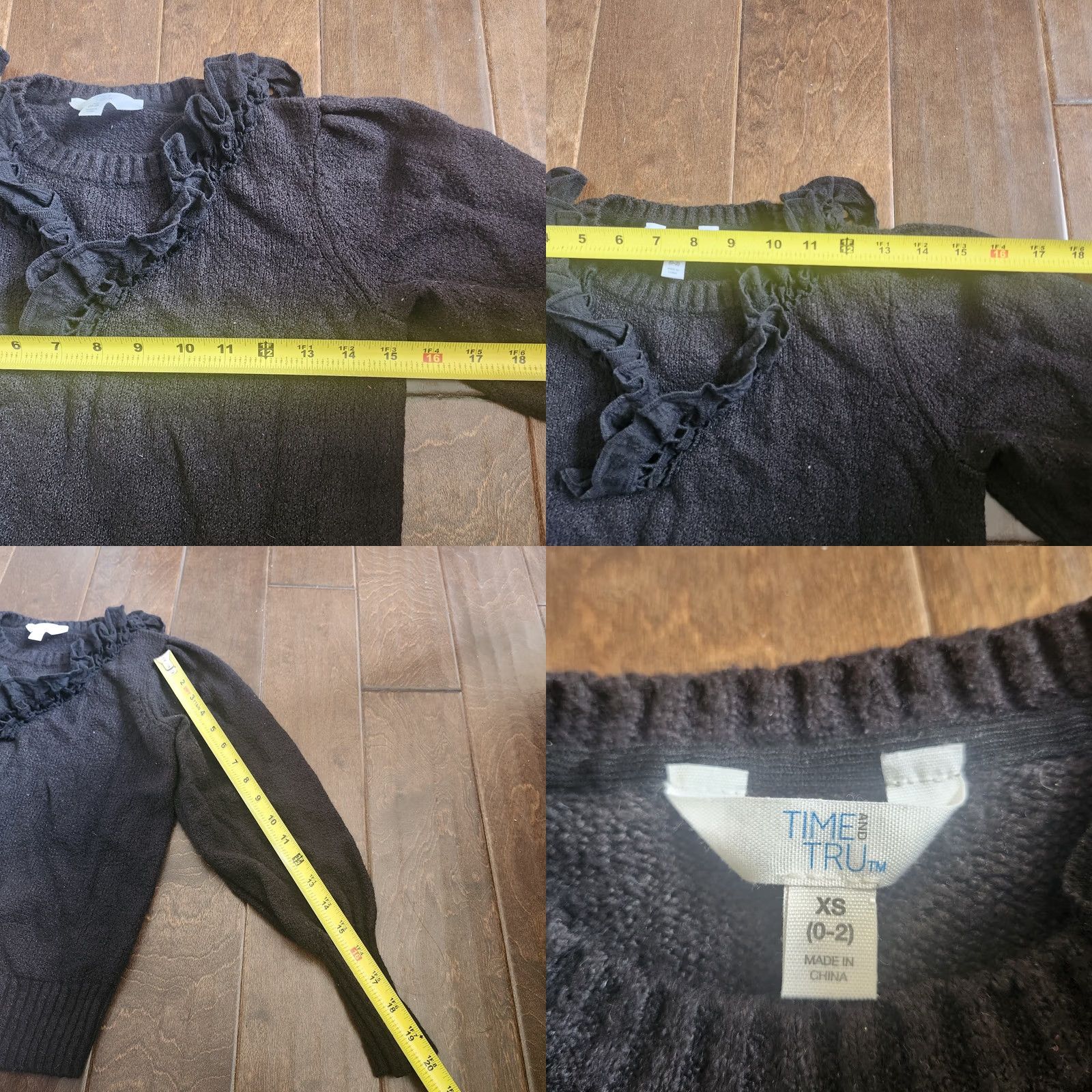 Vintage Time And Tru Womens Ruffle Black Sweater - XS Size Long Sleeve Pullover Size XS / US 0-2 / IT 36-38 - 9 Thumbnail
