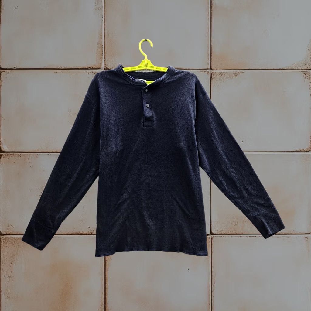 L.L. Bean Henley Shirt Mens L Reg Navy Cotton Wool Long Sleeve Button in Blue, Men's