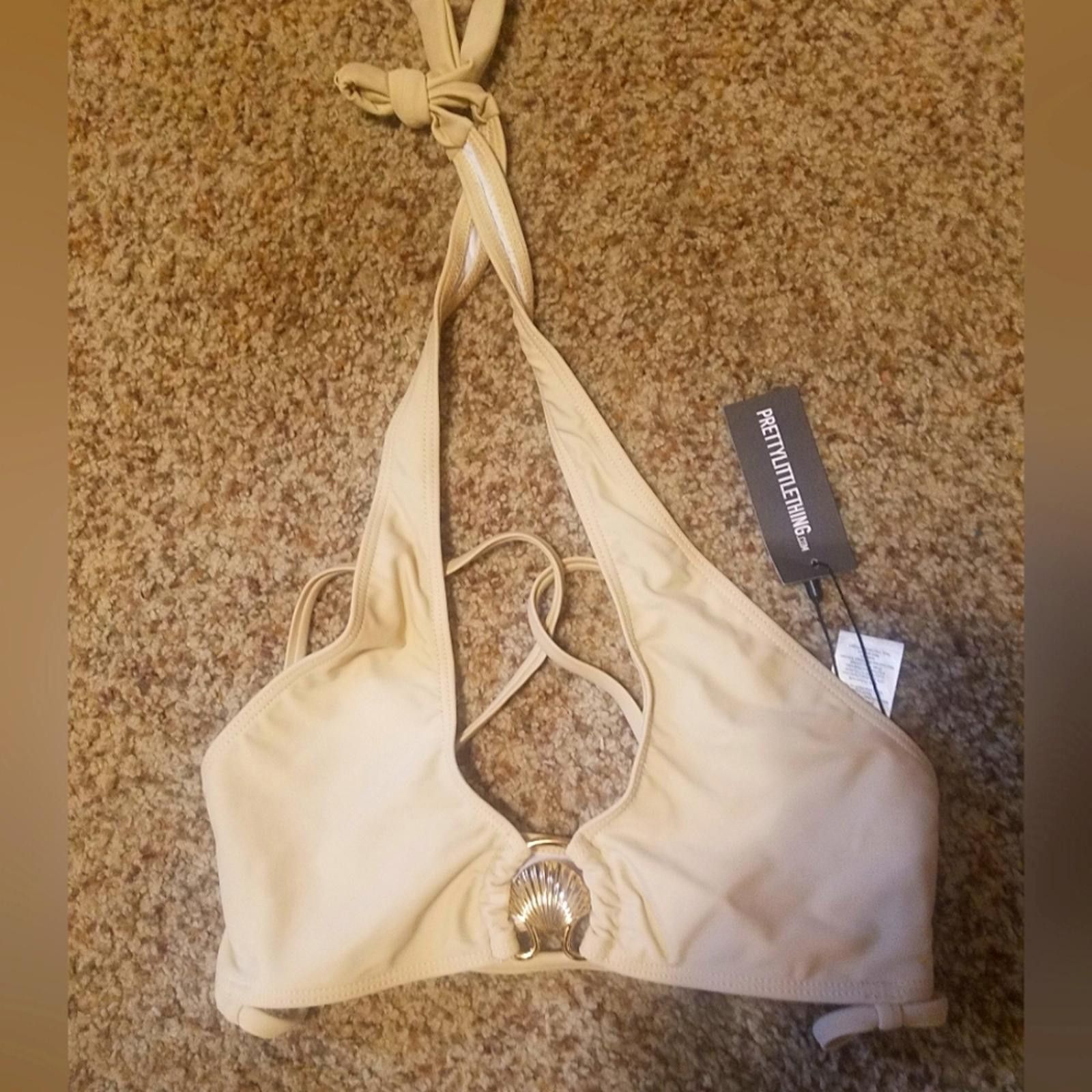 Designer NWT PrettyLittleThing Stone Halter Bikini Top Size 2 Size ONE SIZE - 1 Thumbnail
