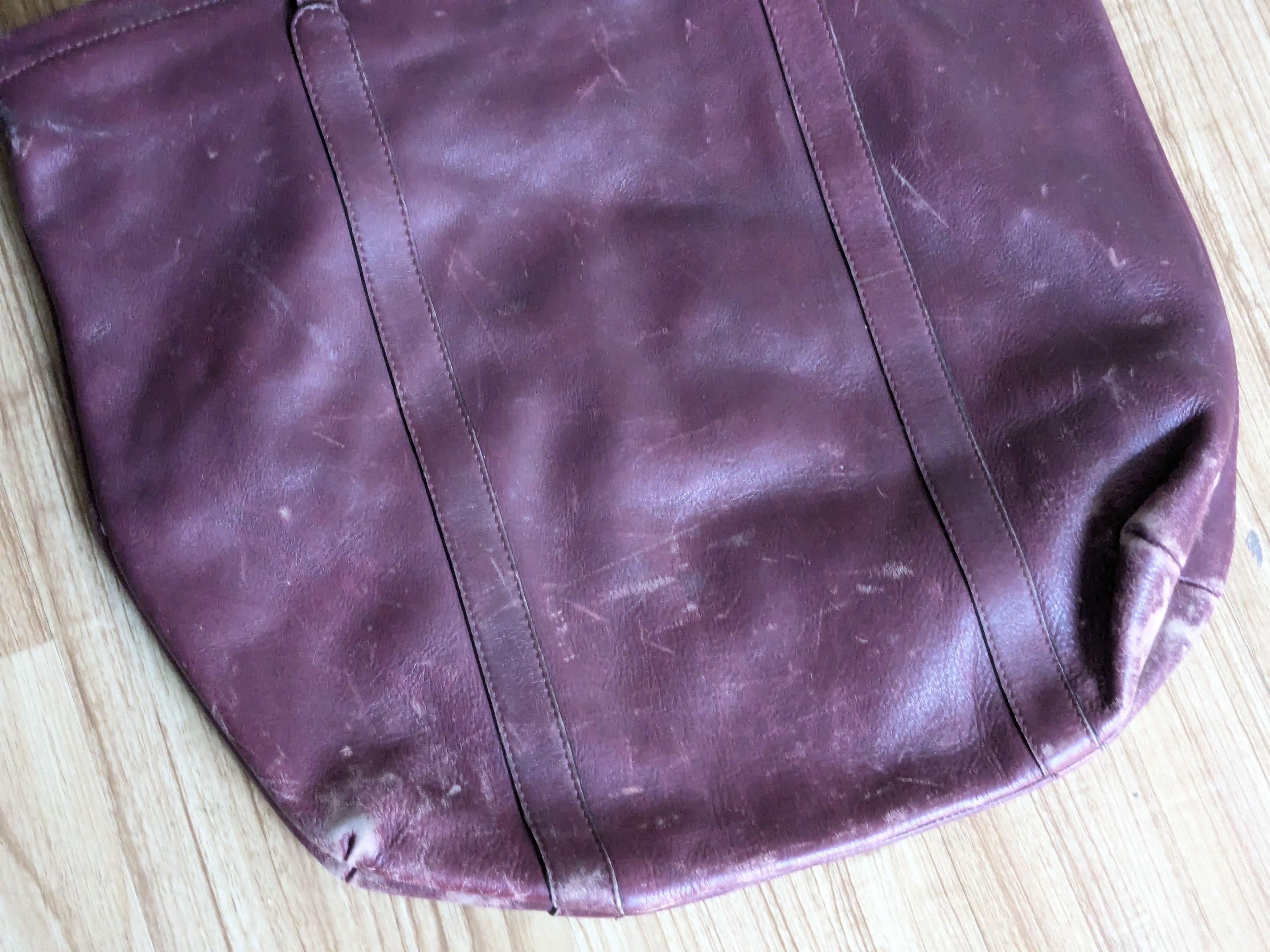 Genuine Leather Vintage Leather Tote Bag Burgundy Zipper Strap Pockets Size ONE SIZE - 7 Thumbnail
