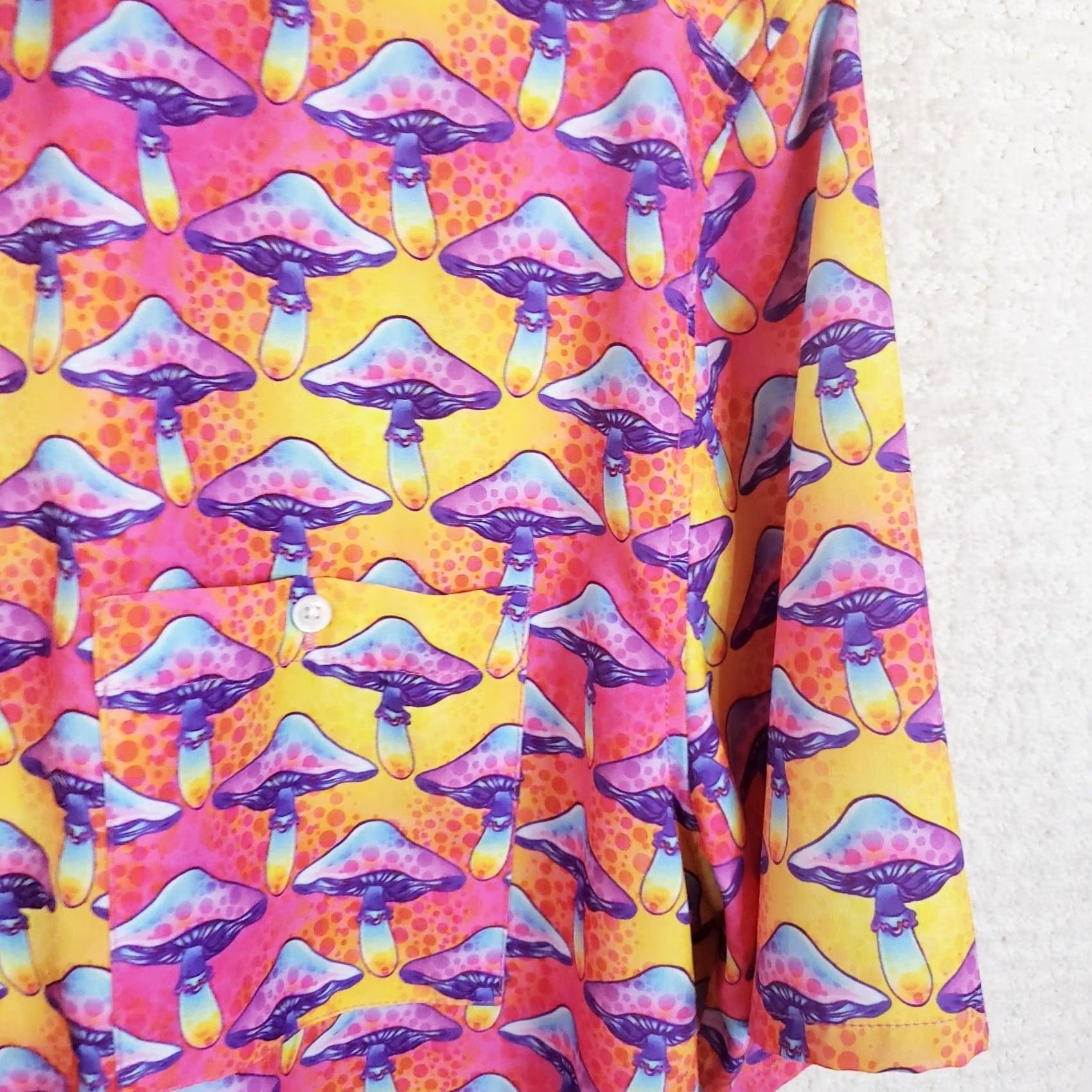 WeSC WeSC Aloha Hawaiian Camp Shirt Mens L Pink Yellow Purple Mushroom Pattern Sweden Size US L / EU 52-54 / 3 - 7 Thumbnail