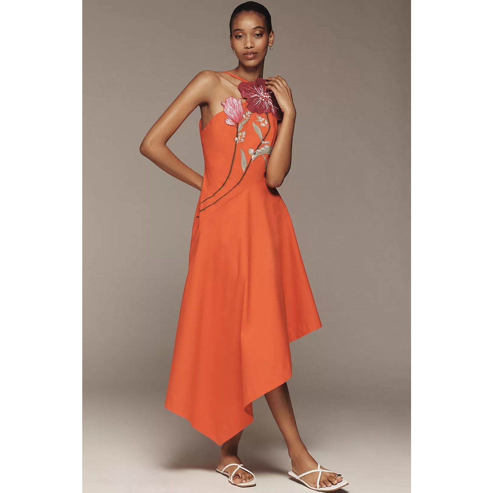 New Yukiko Noritake Asymmetric Floral Midi Dress $248 Sz 14