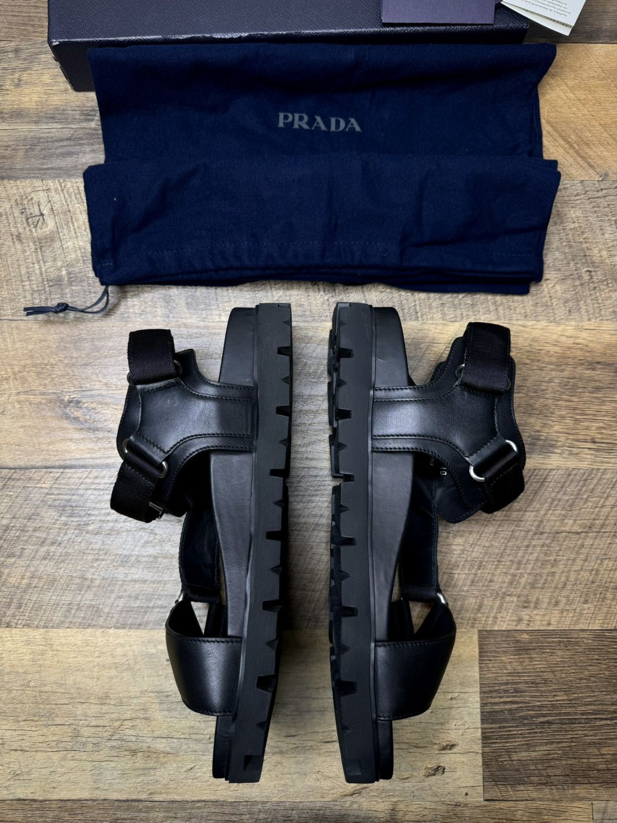 Prada Prada Black leather Strap silver Buckle Nylon Tape Sandals Size US 10 / EU 43 - 5 Thumbnail