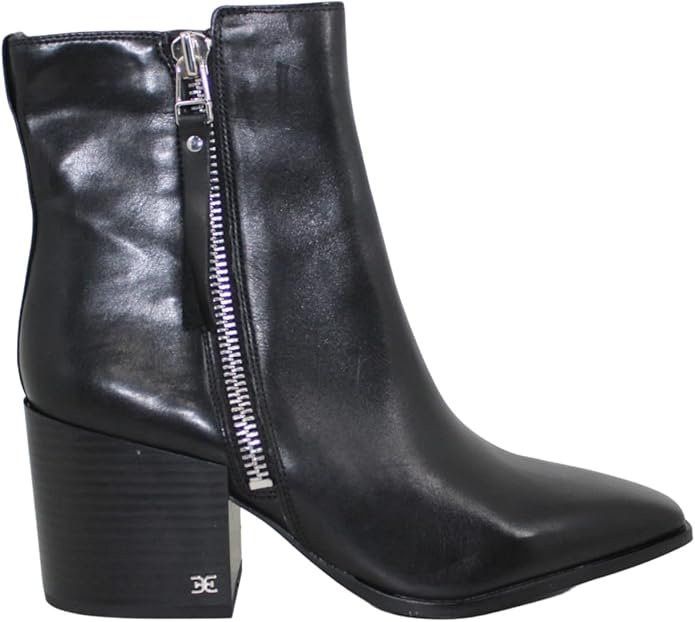 Sam Edelman Sam Edelman Carlysle Black Leather Block Heel Silver Zipper Size US 5 / IT 35 - 1 Thumbnail