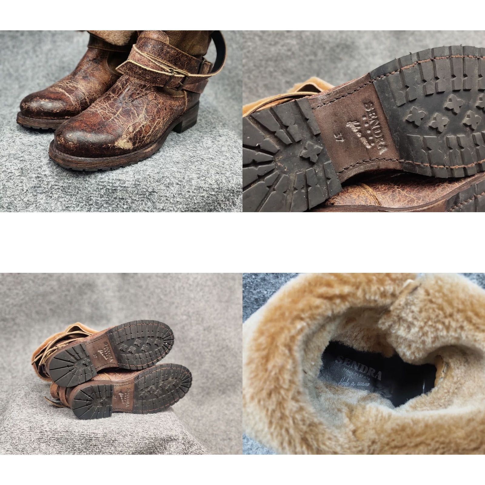 Vintage Sendra handmade design Ankle Brown Leather Womens fur boots Size US 7 / IT 37 - 10 Thumbnail