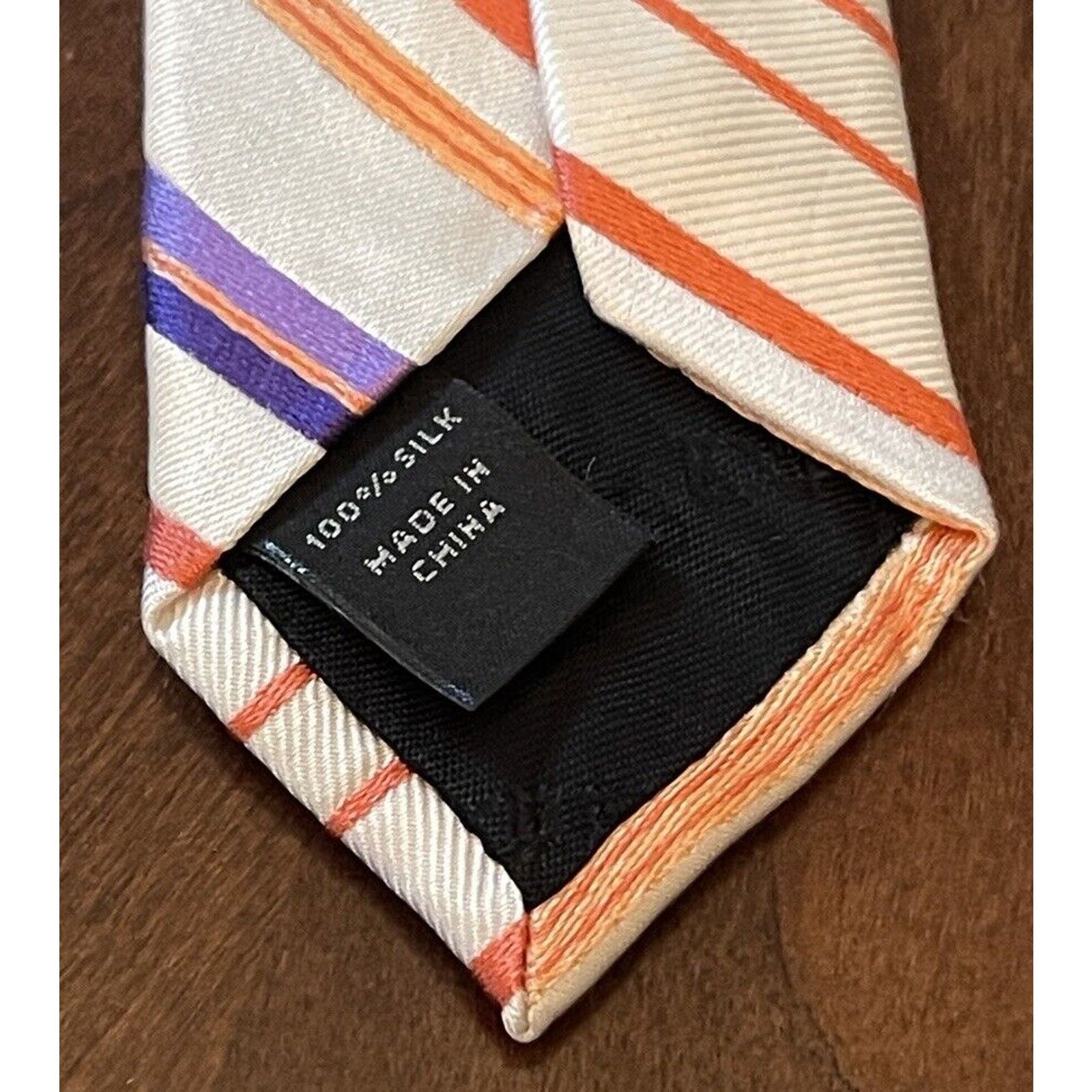 Express Express Orange Purple 100% Silk Men’s Neck Tie Made In China Size ONE SIZE - 8 Thumbnail
