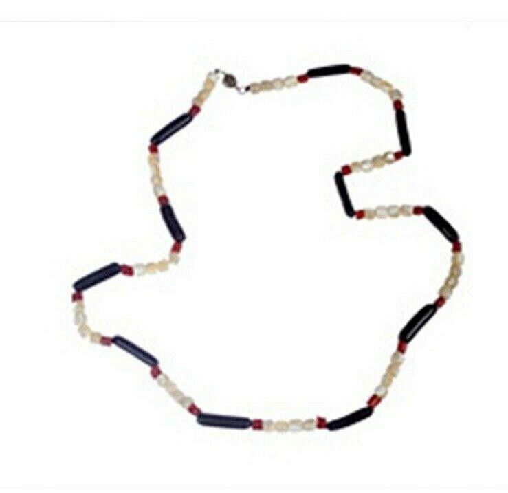 Designer Black Coral Mother of Pearl Shell and Red Beaded Necklace Size ONE SIZE - 1 Thumbnail