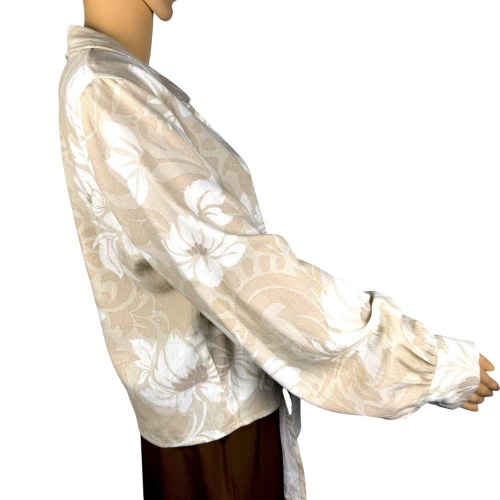 Ellen Tracy NWT New $89 Ellen Tracy Linen Blend Beige Floral Tie Front Size M / US 6-8 / IT 42-44 - 3 Thumbnail