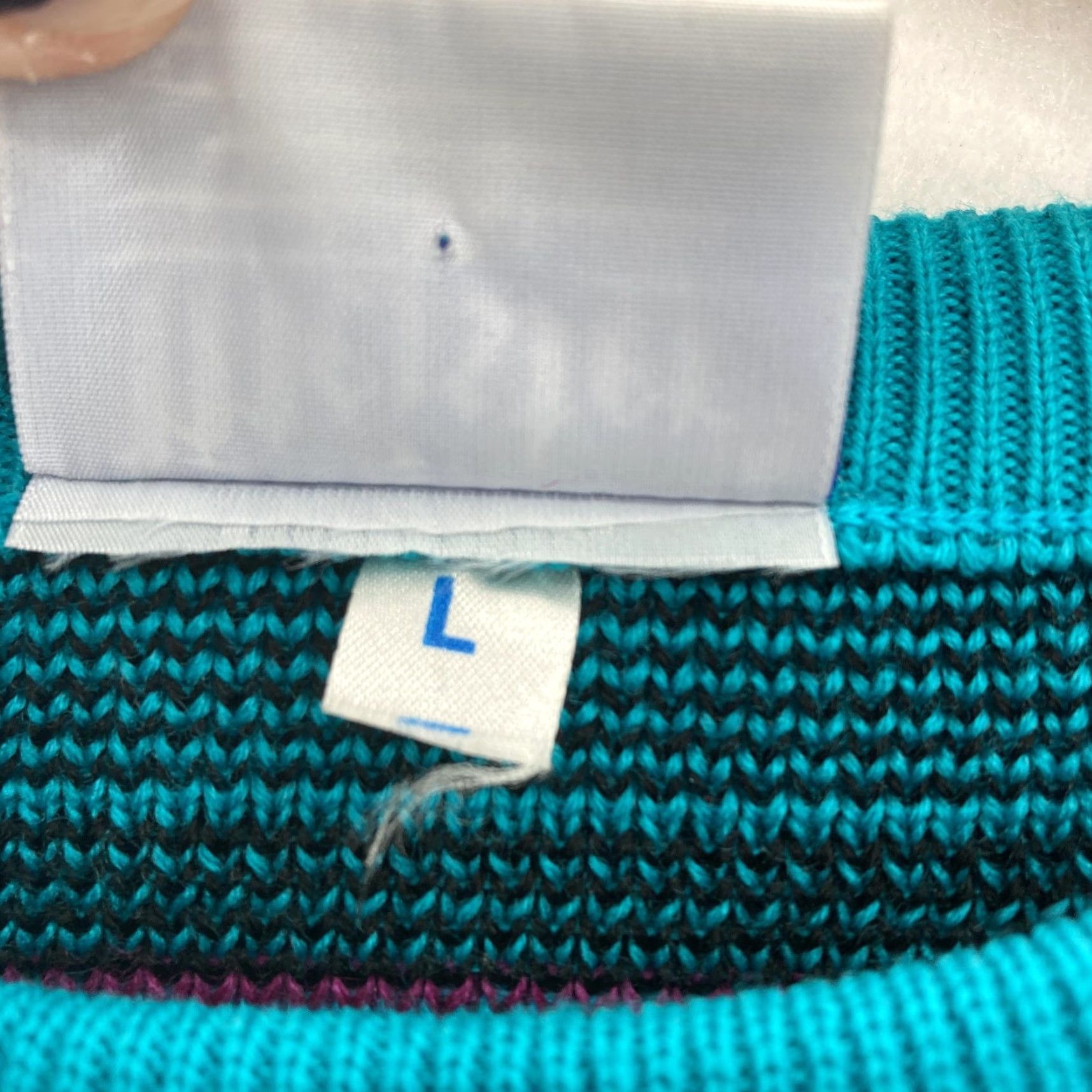 Vintage VINTAGE Meister Sweater Mens Large Teal Purple Geometric Wool Blend 90s Retro Crew Neck Knit Pullover Size US L / EU 52-54 / 3 - 3 Thumbnail