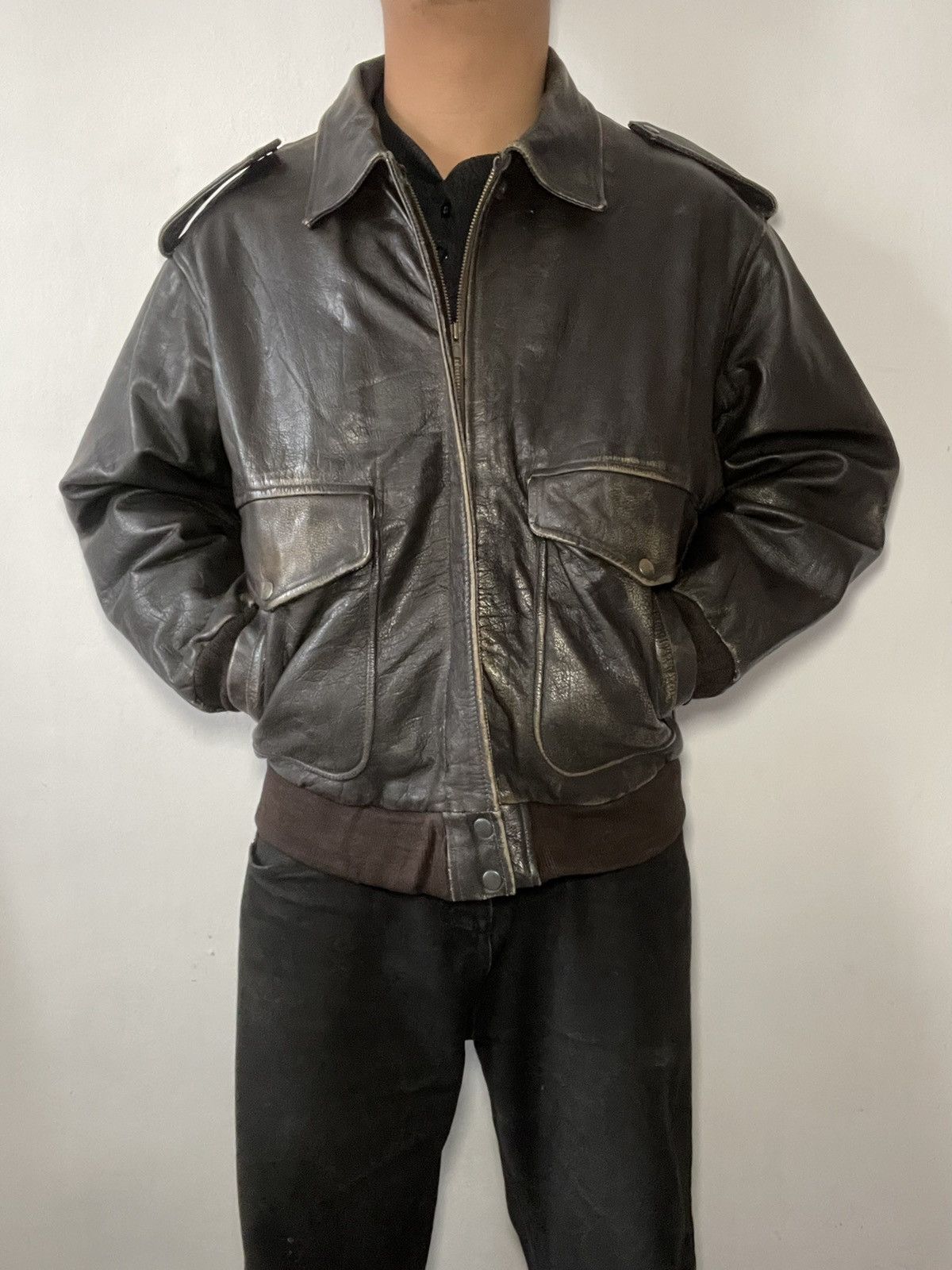 Other Challenge Vintage Pilot Flight Genuine Leather Jacket Size US L / EU 52-54 / 3 - 9 Thumbnail