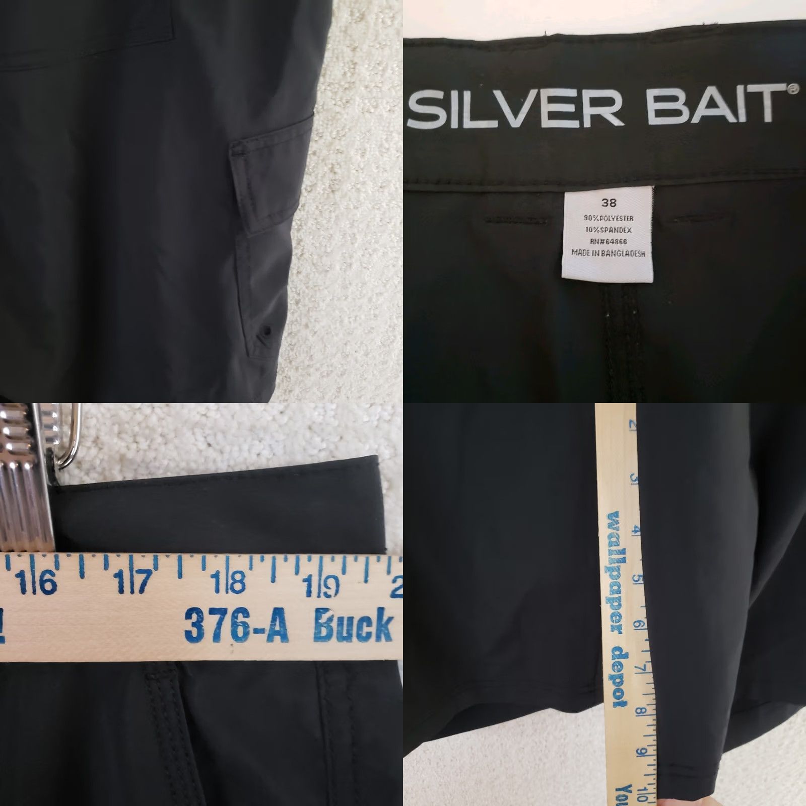 Vintage Silver Bait Performance Fishing Shorts Mens 38x10 Black Polyester Spandex Size US 38 / EU 54 - 8 Thumbnail