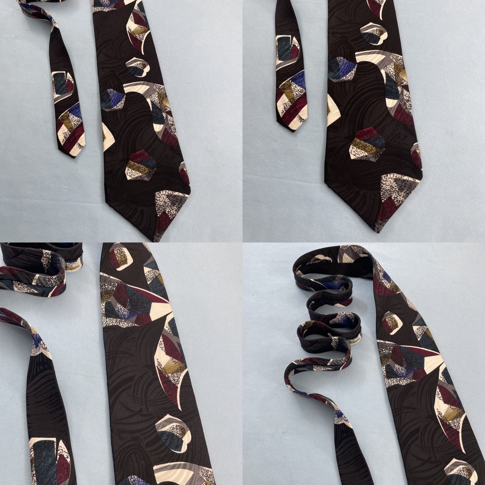 Vintage VINTAGE Chez Roffe 100% Silk Tie Hand Made Abstract Geometric Black vtg 90s Wide 4.2x58" Tie Men Size ONE SIZE - 9 Thumbnail