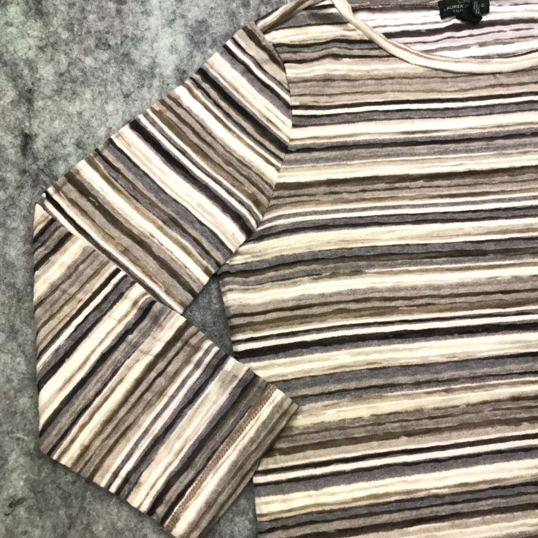 Ralph Lauren Lauren Ralph Lauren Womens Shirt Top Medium Gray Striped Semi-Sheer LRL Size M / US 6-8 / IT 42-44 - 2 Thumbnail