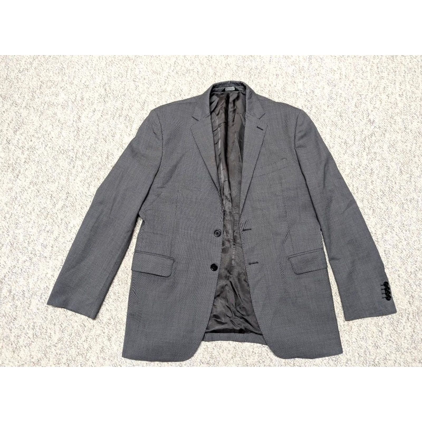 Yves Saint Laurent VINTAGE YSL ITALY Blazer JACKET Mens 40R Wool Gray Houndstooth Two-Button Notch Double-Vented 40 Regular 21.5" chest Size 40R - 7 Thumbnail