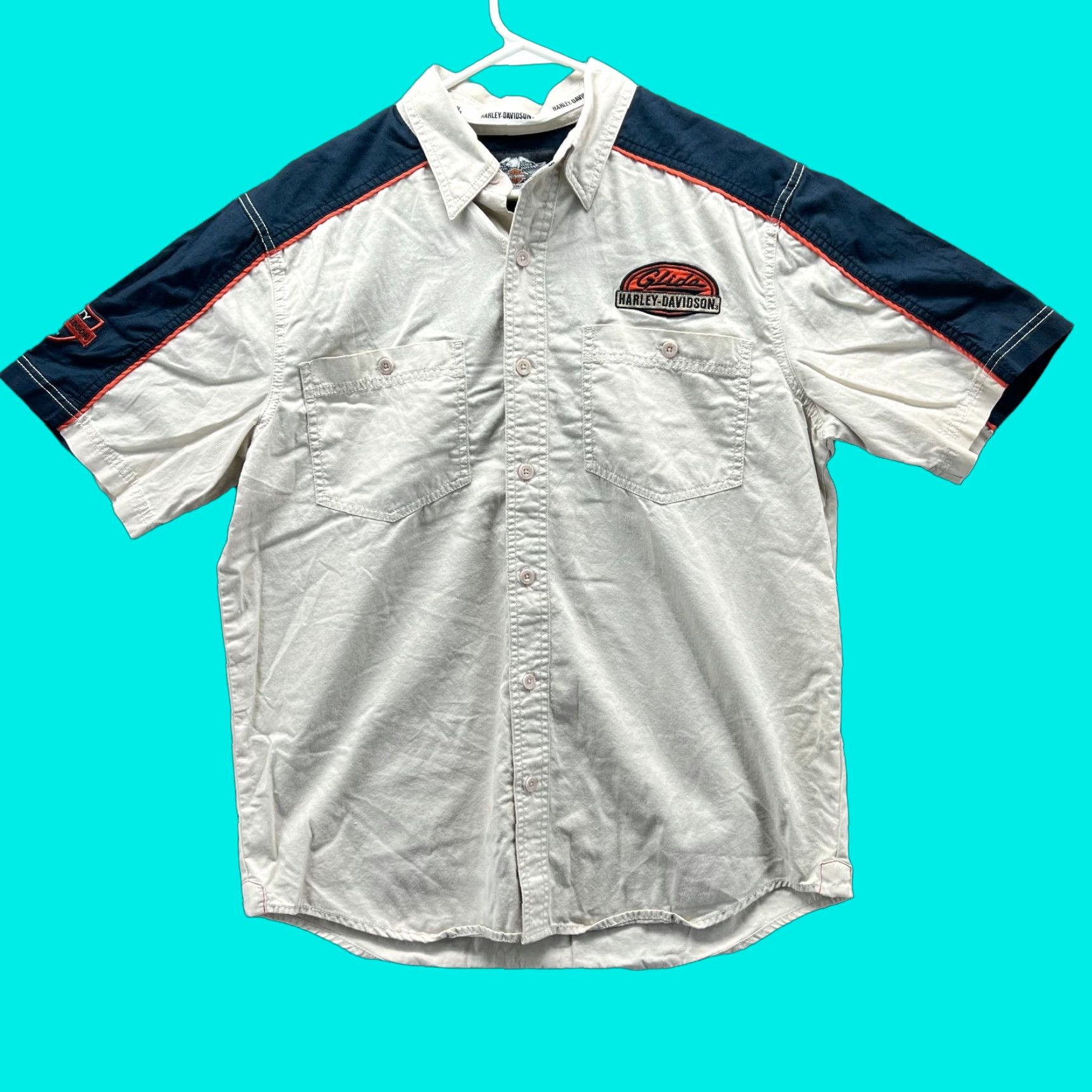 Harley Davidson VINTAGE Harley-Davidson Shirt Mens M Beige Button-Down Embroidered Jersey Mecanic Shirt Size US M / EU 48-50 / 2 - 1 Thumbnail