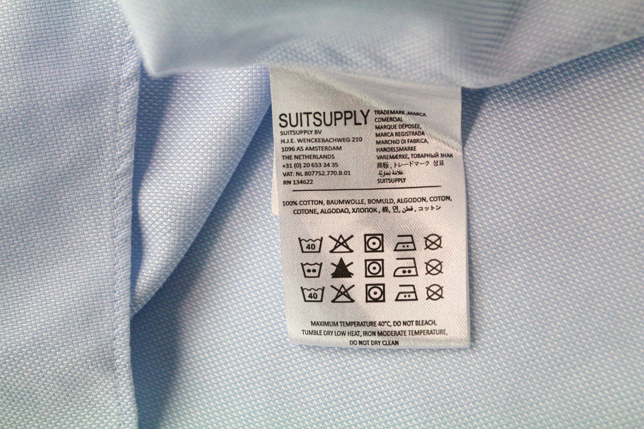 Suitsupply TRAVELLER 45/17 3/4 Blue Cotton Shirt 74782 Size US L / EU 52-54 / 3 - 6 Thumbnail