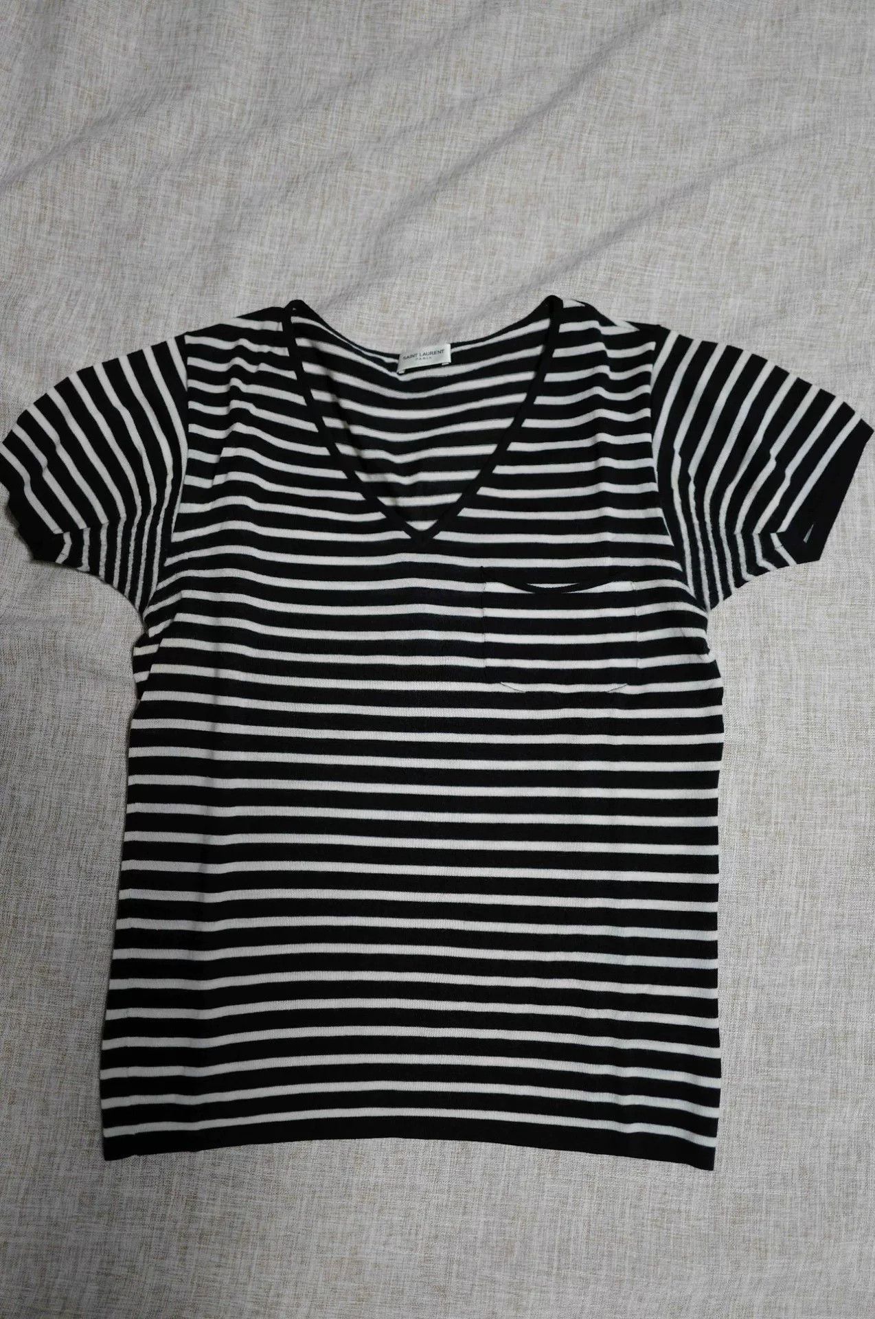 Saint Laurent Paris Saint Laurent Striped Merino Wool Pocket Tee Size US S / EU 44-46 / 1 - 1 Thumbnail