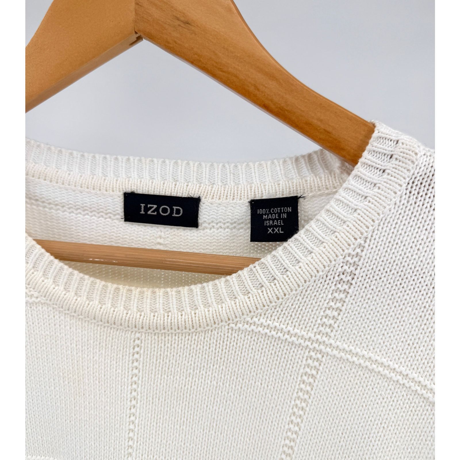 Izod Vintage 90s White 100% Cotton Grid Knit Crewneck Sweater Size US XXL / EU 58 / 5 - 4 Thumbnail