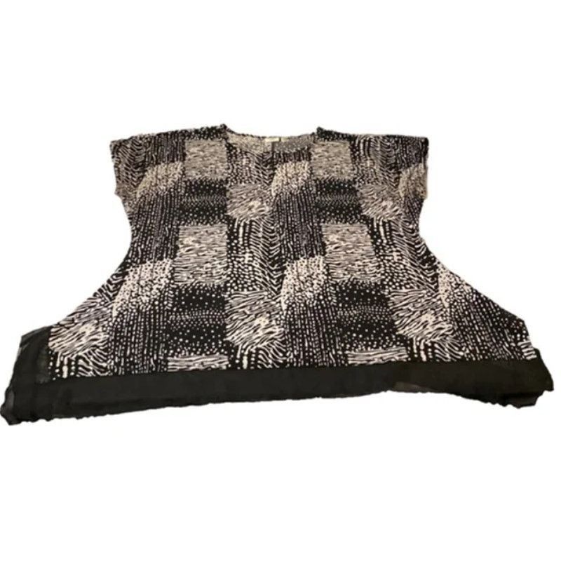 Other Chic Abstract Animal Print Black White Sheer Hem 18/20W Size XXL / US 16-18 / IT 52-54 - 2 Thumbnail