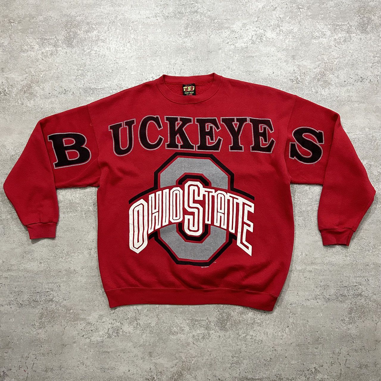 image of Made In USA x NCAA VTG 90's NCAA Ohio State Buckeyes Spellout Aop Sweatshirt in Red, Men's (Size XL