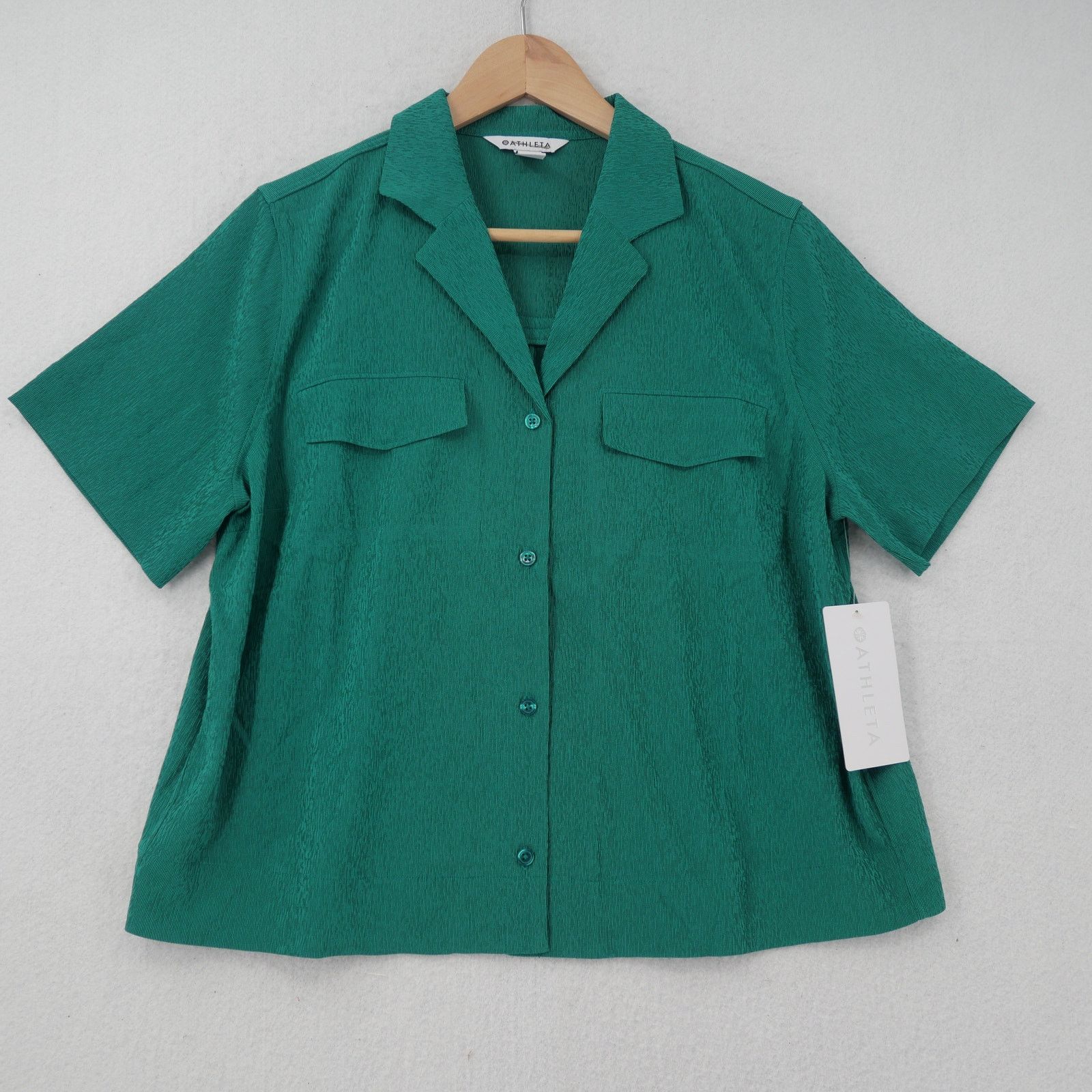 Athleta NEW Athleta Green Echo Crop Button Up Short Sleeve Shirt Size XXS / US 00 / IT 34 - 1 Thumbnail