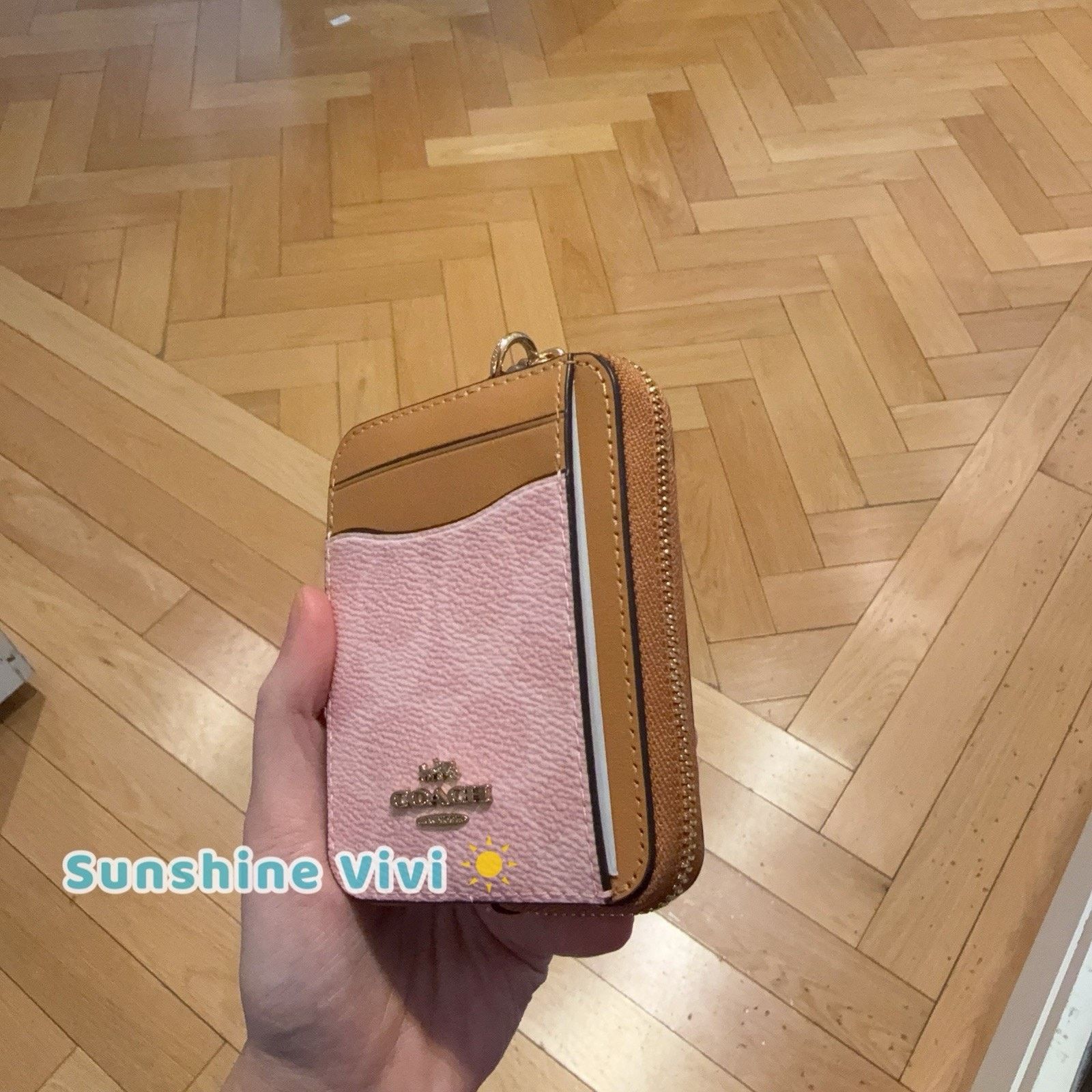 Coach NWT Coach Zip Card Case With Charm Gold/Powder Pink CEC50 Size ONE SIZE - 2 Thumbnail