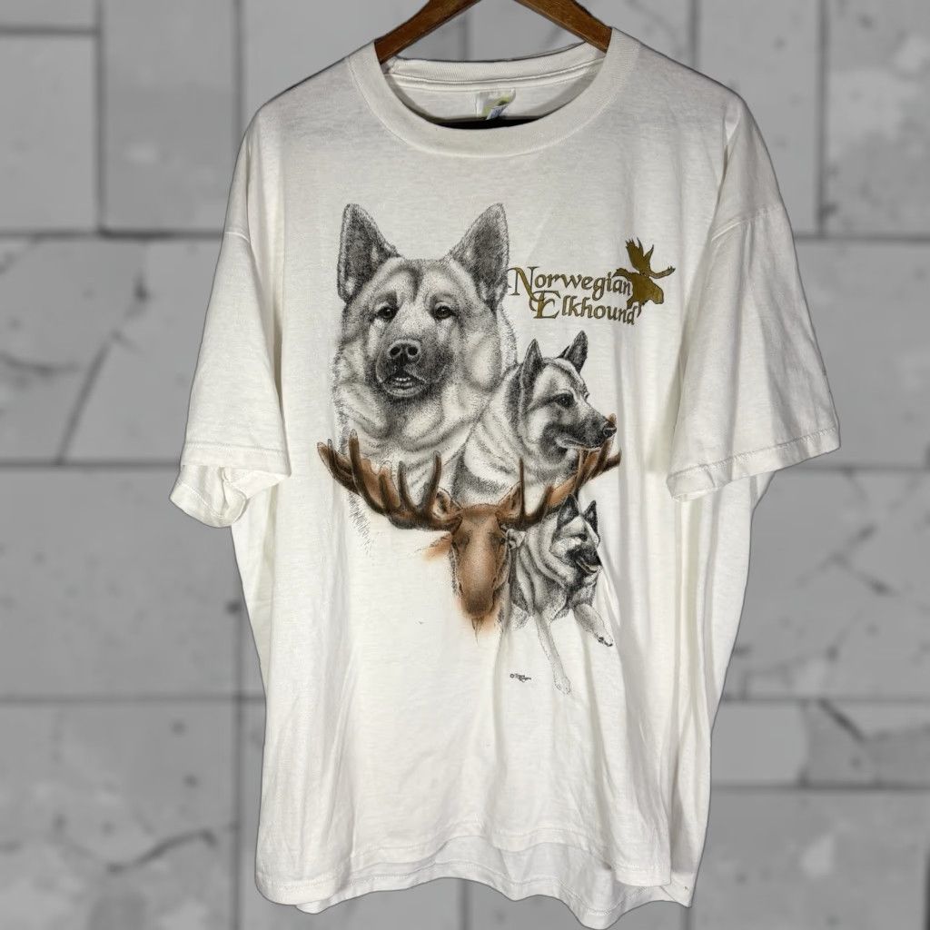 Jerzees VINTAGE Jerzees T-Shirt White Norwegian Elkhound Graphic Tee Mens 2XL Size US XXL / EU 58 / 5 - 1 Thumbnail