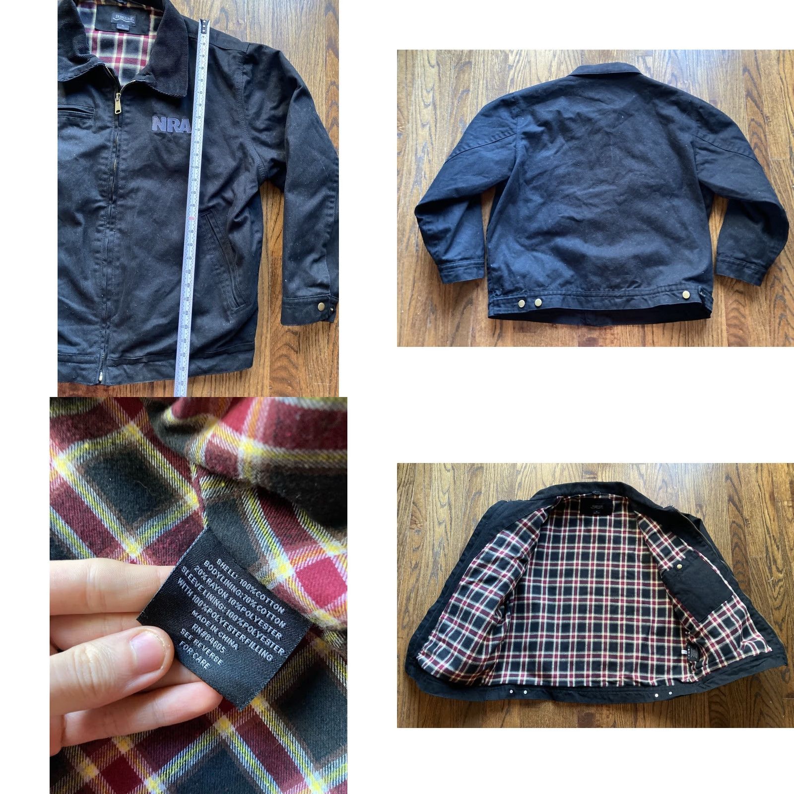 Vintage Burks Bay NRA Jacket Mens XL Black Canvas Bomber Flannel Lined Corduroy Collar Size US XL / EU 56 / 4 - 8 Thumbnail