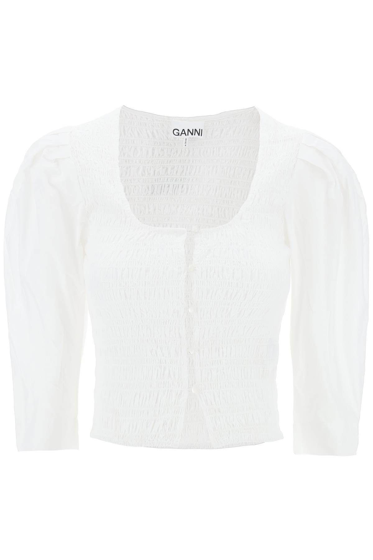 image of Ganni "poplin Smock Blouse Size Eu 38 For Women in Bianco