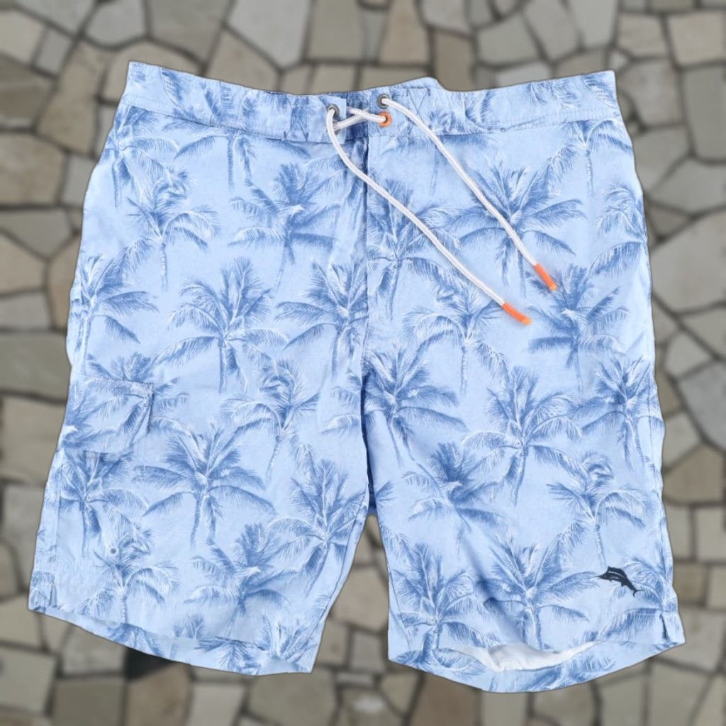 Tommy Bahama Tommy Bahama Palm Print Lined Shell Swimming Shorts Men M Blue All Over Print Size US 31 - 1 Thumbnail