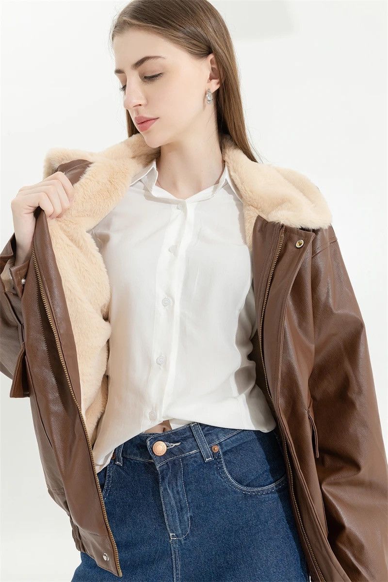 Other Winter Fur PU Leather Vintage Motorcycle Jacket Coat Unisex Size ONE SIZE - 6 Thumbnail
