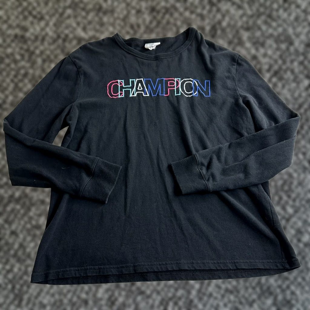 Champion VINTAGE Champion Sweatshirt Large L Black Blue Pink Embroidered Spell Out Crew Neck Long Sleeve Men Pullover Size US L / EU 52-54 / 3 - 1 Thumbnail