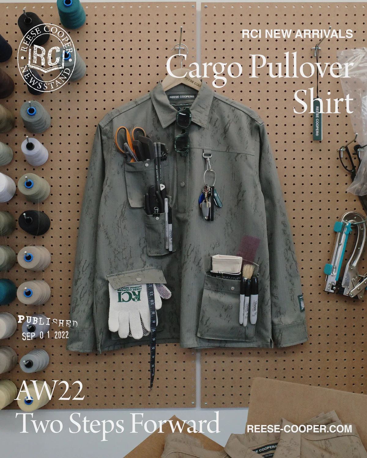 Reese Cooper Herringbone Pullover Cargo Shirt Size US M / EU 48-50 / 2 - 2 Thumbnail