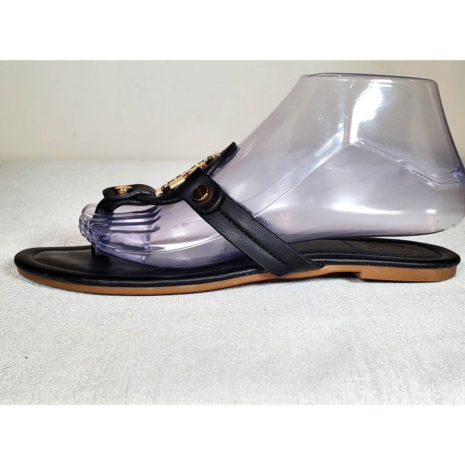 Tory Burch Tory Burch Miller 2 Black Leather Sandal Women US 8 Thong Gold Tone Double T Logo Accents Size US 8 / IT 38 - 4 Thumbnail