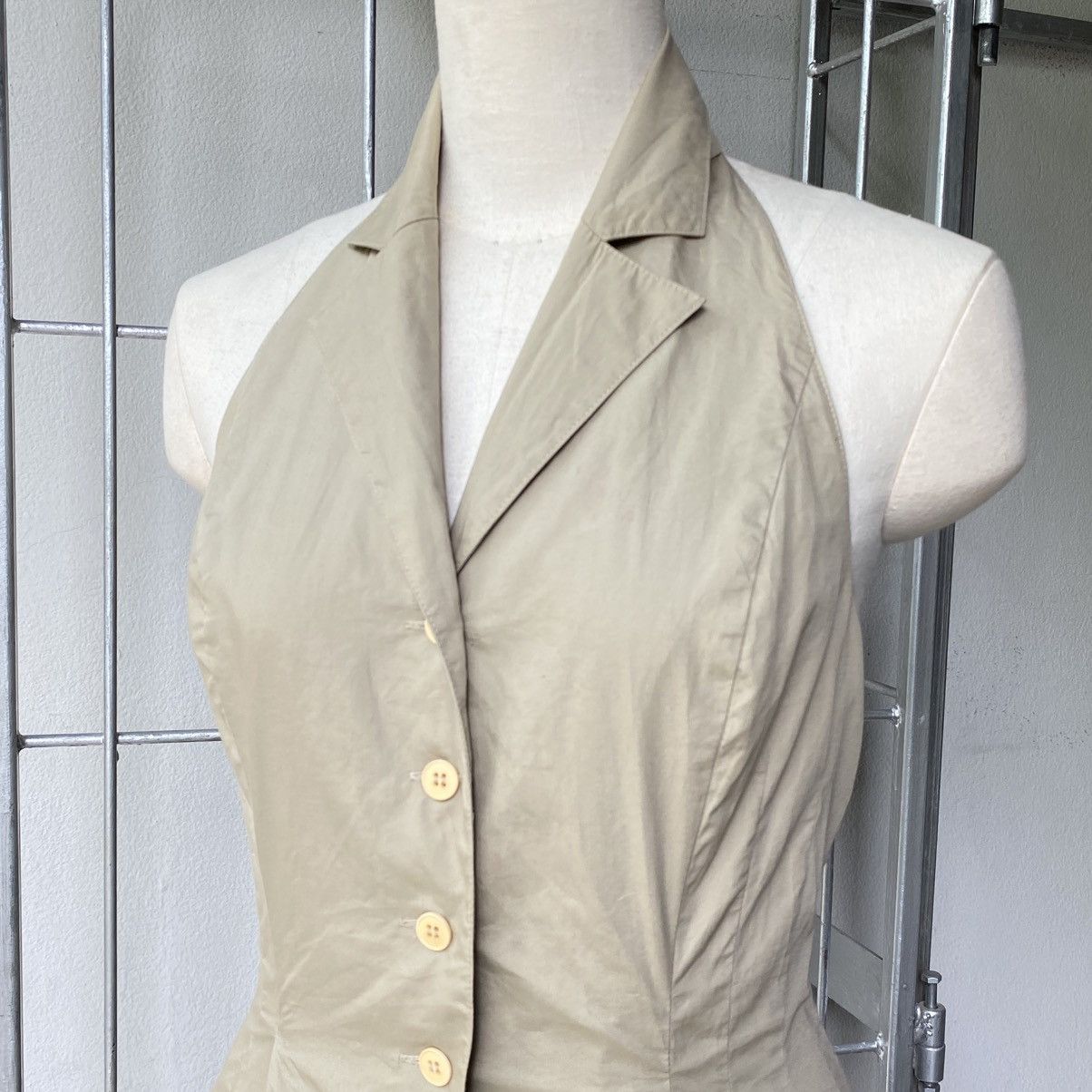 Norma Kamali NORMA KAMALI Beige Halter Button-Down Dress Size M / US 6-8 / IT 42-44 - 17 Thumbnail
