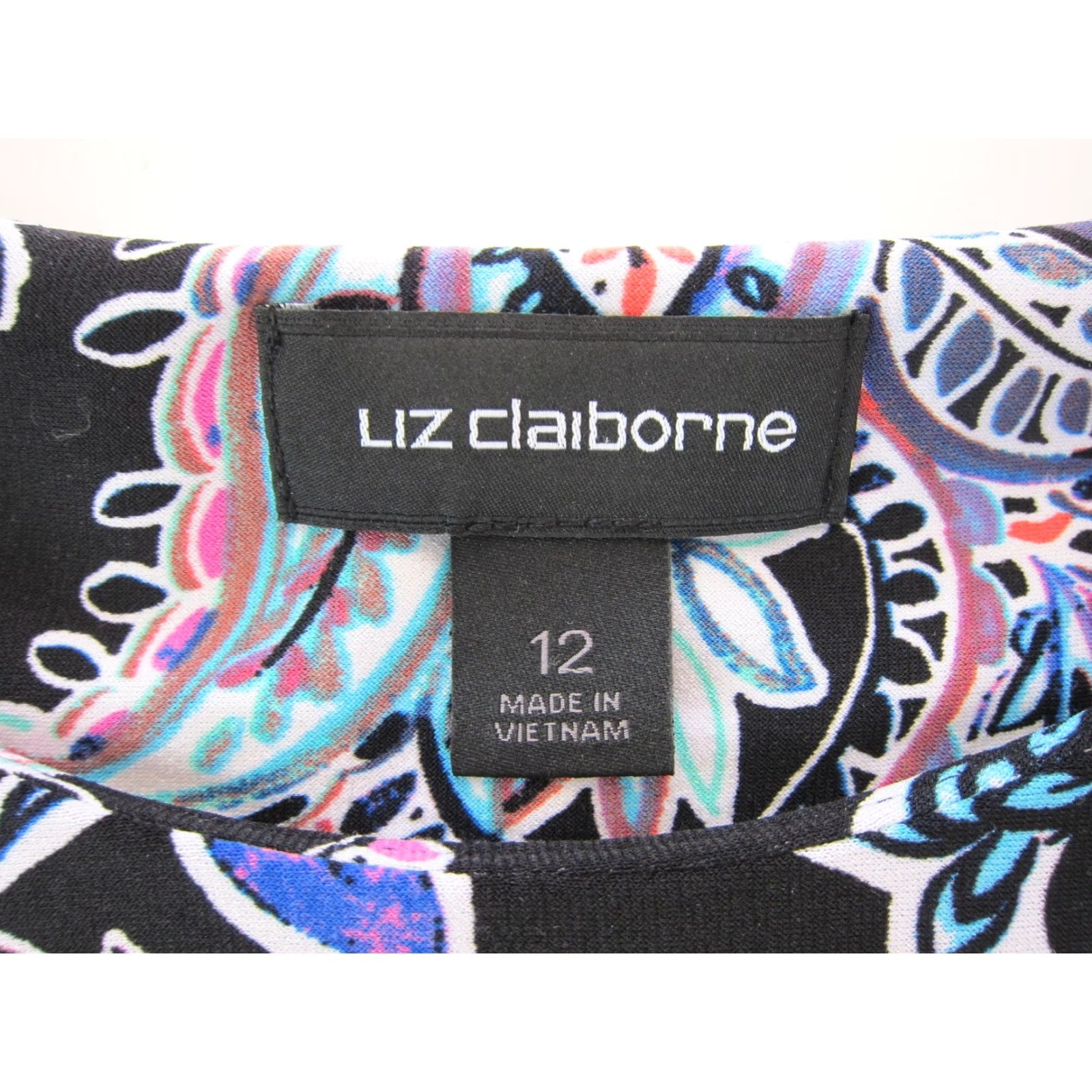 Liz Claiborne Liz Claiborne Shift Dress Cap Sleeve Black 12 Women's Paisley Floral Stretch Knee Length Size XL / US 12-14 / IT 48-50 - 3 Thumbnail